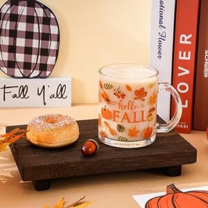 Whaline Fall Glass Coffee Mugs with Handle Pumpkin Maple Leaf Coffee Cups Autumn Harvest Drinking Glasses Beverage Mugs for Fall Thanksgiving Iced Coffee Soda Cocktail Whiskey Tea Water Wine, 12oz