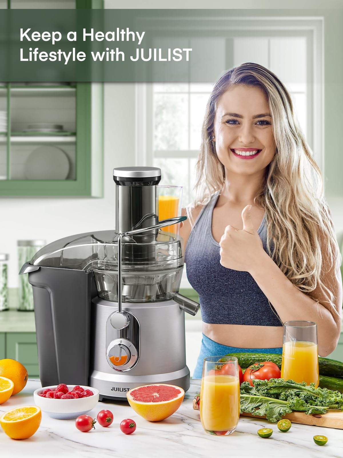 1300W Juicer Machines, Juilist Powerful Juice Extractor Machine with 3.2" Wide Mouth for Whole Fruits & Veggies, Fast Juicing Fruit Juicer for Beet, Celery, Carrot, Apple, Easy to Clean, BPA-Free