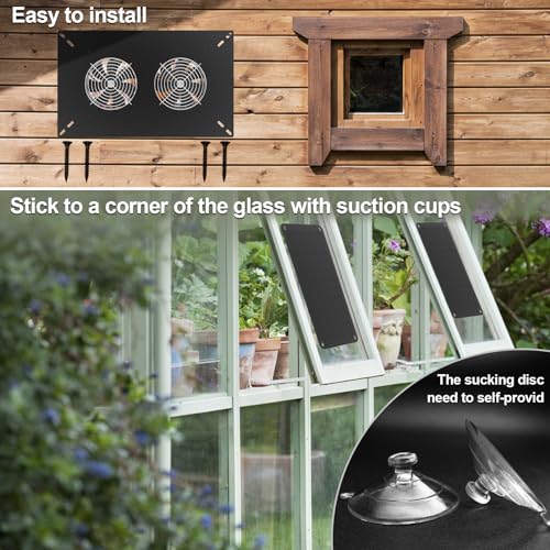 20W Solar Powered Dual Metal Shell Exhaust Fan Kit Waterproof and Plug & Play for Chicken Coops, Greenhouses, Sheds, Pet Houses, and Windows1