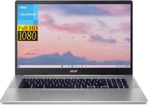acer 2023 newest chromebook 317 laptop | intel celeron n4500 | 17.3" full hd ips display | 4gb lpddr4x | 128gb emmc + 256gb micro sd card | chrome os, silver