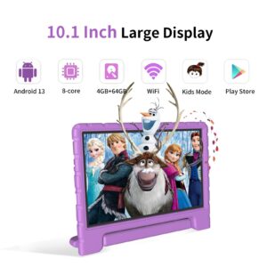 VNEIMQN Kids Tablet, 10.1 Inch Tablet for Kids, 4GB+64GB Android 13, 8-Core CPU, WiFi,12H Battery, Parental Control 1280 * 800 HD Display Cameras, Purple