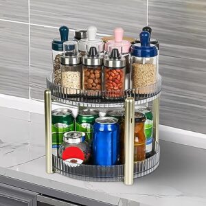 2 tier lazy susan turntable, clear spice rack organizer, perfume organizer, 360°rotating condiment organizer, farmhouse tiered tray decorative trays, for cabinet, pantry, kitchen, bathroom