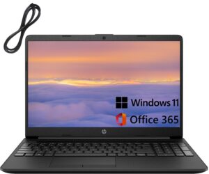 hp 15 15.6" laptop computer, intel pentium silver n5030 quad-core up to 3.1ghz, 4gb ddr4 ram, 128gb ssd, 802.11ac wifi, bluetooth, 1-year office 365, black, windows 11 home s, broag cable