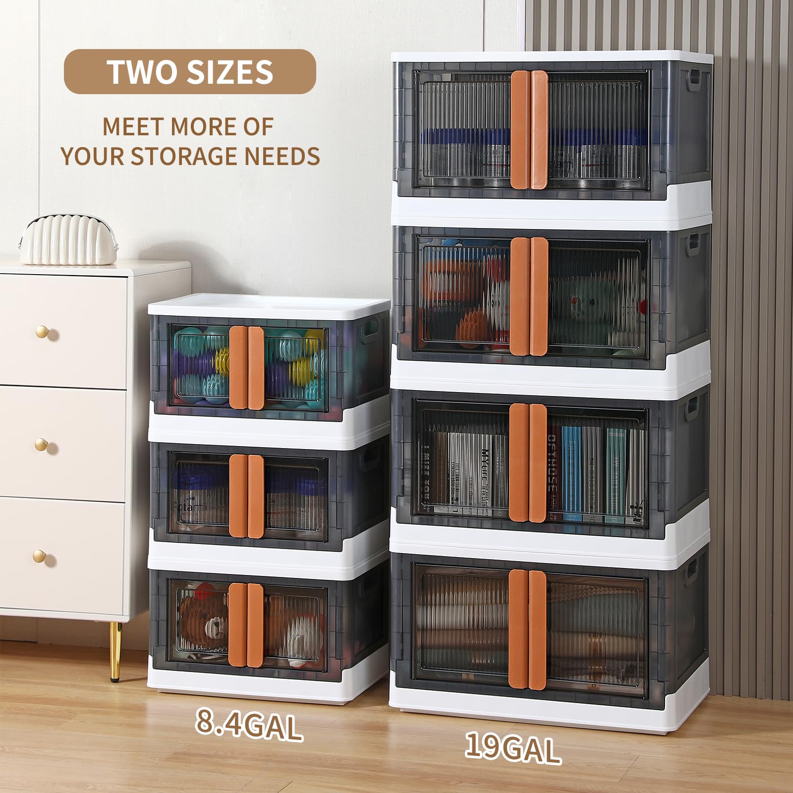 Closet Organizers and Storage - Storage Bins with Lids & Wheels 8.4 Gal, Collapsible Stackable Storage Bins, Trunk Organizer Folding Storage Box for Office, Home, Dorm Room Essentials, 3 Pack