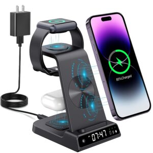wireless charging station, yijyi 3 in 1 watch charger stand with digital clock suitable for iwatch se/6/5/4/3/2/1,airpods pro, for iphone 15/14/13/12/11 pro max/xs/xr/x/8/samsung s23/s22/s21