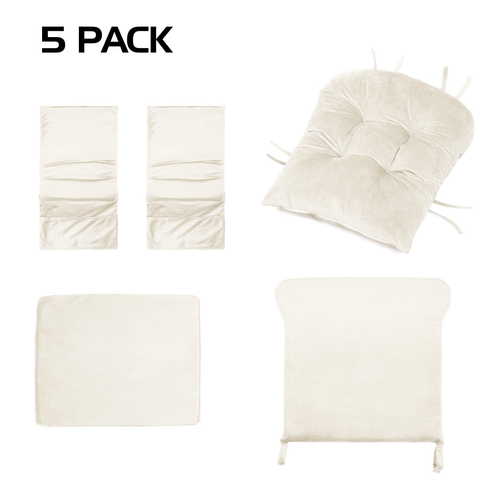 Lucky Monet 5Pcs Glider Rocker Replacement Cushions - Velvet Glider Cushions Replacement Set with Side Storage Pockets, Thick Glider Chair Cushions Washable & Non Slip, Cushion ONLY - Beige