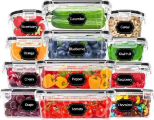 skroam 12 pack airtight food storage containers with lids (6 plastic food containers+6 lids), bpa free kitchen storage containers for pantry & kitchen organizer storage, fridge containers, 20 labels