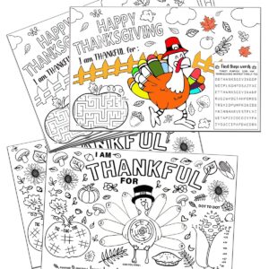 Thanksgiving Place Colouring Mats for Kids 12 Sheet Disposable Turkey Paper Place Mat 11”x 17” Fall Thanksgiving Table Mat for Children Birthday Party