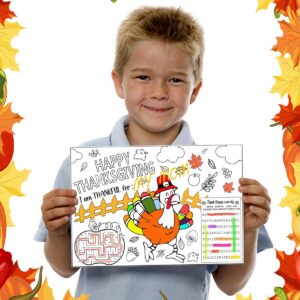 Thanksgiving Place Colouring Mats for Kids 12 Sheet Disposable Turkey Paper Place Mat 11”x 17” Fall Thanksgiving Table Mat for Children Birthday Party