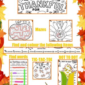 Thanksgiving Place Colouring Mats for Kids 12 Sheet Disposable Turkey Paper Place Mat 11”x 17” Fall Thanksgiving Table Mat for Children Birthday Party