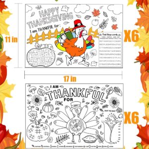 Thanksgiving Place Colouring Mats for Kids 12 Sheet Disposable Turkey Paper Place Mat 11”x 17” Fall Thanksgiving Table Mat for Children Birthday Party