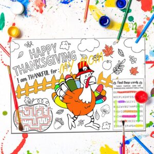 Thanksgiving Place Colouring Mats for Kids 12 Sheet Disposable Turkey Paper Place Mat 11”x 17” Fall Thanksgiving Table Mat for Children Birthday Party