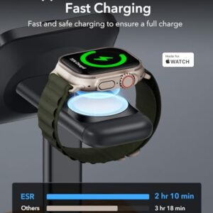 ESR 3 in 1 Wireless Charging Station for Apple [Certified] Portable Apple Watch Charger & MagSafe Charger Stand for iPhone, Wireless Charger for Multiple Devices iPhone 15/14/13/12&Watch&AirPods,Black