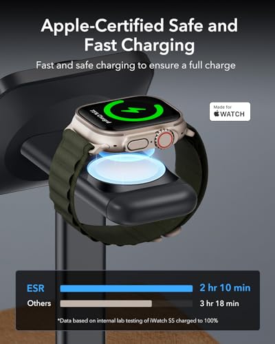 ESR 3 in 1 Wireless Charging Station for Apple [Certified] Portable Apple Watch Charger & MagSafe Charger Stand for iPhone, Wireless Charger for Multiple Devices iPhone 15/14/13/12&Watch&AirPods,Black