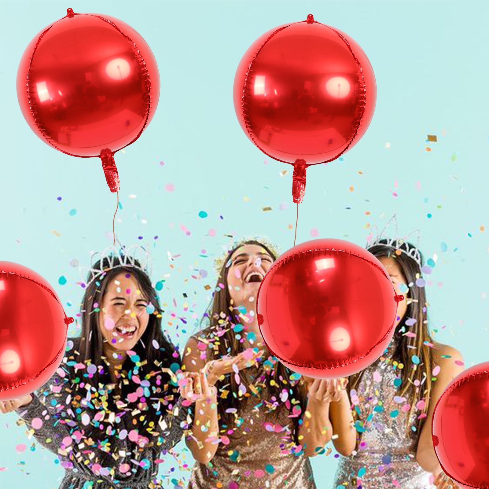 RUBFAC Red Metallic Balloons 22 Inch, 6pcs 4D Round 360 Red Chrome Balloon for Bachelorette Party Decorations, Red Metallic Balloons for Baby Shower, Birthday and More