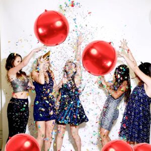 RUBFAC Red Metallic Balloons 22 Inch, 6pcs 4D Round 360 Red Chrome Balloon for Bachelorette Party Decorations, Red Metallic Balloons for Baby Shower, Birthday and More