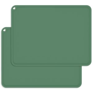 silicone kids placemats, non-slip silicon placemats for kids baby toddlers childrens, portable baby placemat for dining table, 2pack (dark green 2set)