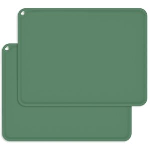 Silicone Kids Placemats, Non-Slip Silicon Placemats for Kids Baby Toddlers Childrens, Portable Baby Placemat for Dining Table, 2Pack (Dark Green 2Set)