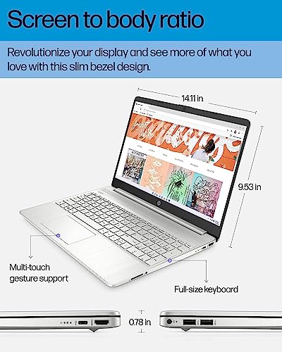 HP 2023 Newest 15.6" Laptop, AMD Ryzen 7 5700U (Beats i7-1265U), 16GB RAM, 512GB SSD, HD Micro-Edge Display, AMD Radeon Graphics, Thin & Portable, Wi-Fi 6, Bluetooth, Windows 11 Home, ‎Natural Silver