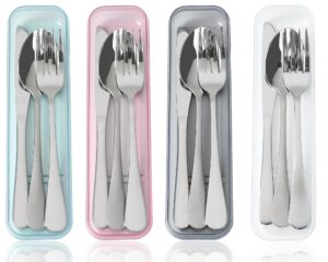4 sets portable utensils set with case stainless steel flatware with case travel reusable silverware set with case camping fork spoon knife set
