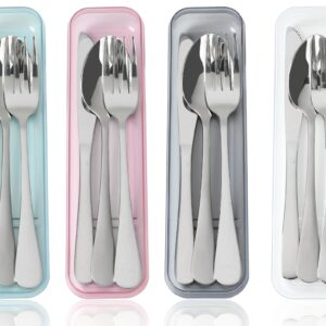 4 Sets Portable Utensils Set with Case Stainless Steel Flatware with Case Travel Reusable Silverware set with Case Camping Fork Spoon Knife Set