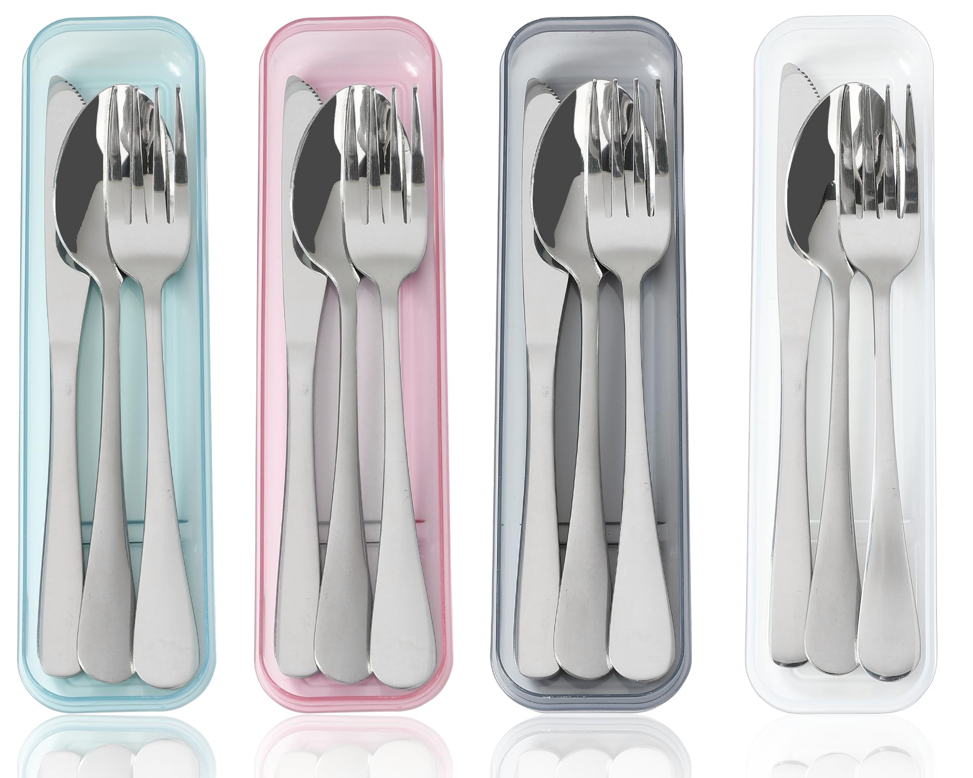 4 Sets Portable Utensils Set with Case Stainless Steel Flatware with Case Travel Reusable Silverware set with Case Camping Fork Spoon Knife Set