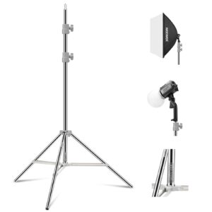 neewer upgraded 75"/190cm light stand stainless steel spring loaded, foldable photography tripod stand with stronger tube joints for strobe softbox led ring light, max load 13.5lb/6.5kg, st-190ss