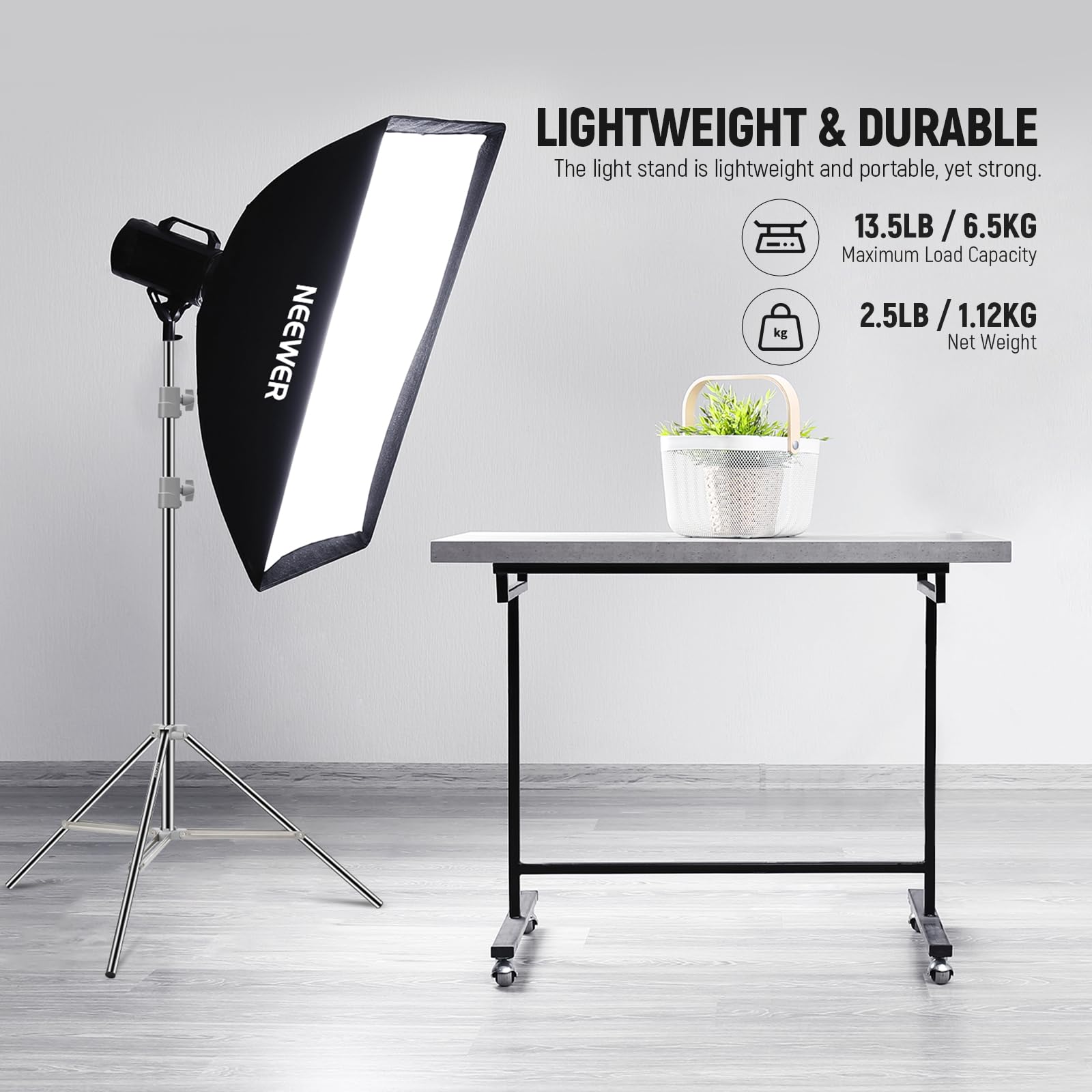 NEEWER Upgraded 75"/190cm Light Stand Stainless Steel Spring Loaded, Foldable Photography Tripod Stand with Stronger Tube Joints for Strobe Softbox LED Ring Light, Max Load 13.5lb/6.5kg, ST-190SS