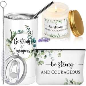 sieral 3 pcs christian gifts for women faith be still and know be strong and courageous inspirational travel mug tumbler christian prayer candle religious bible verse cosmetic bag for mother(strong)