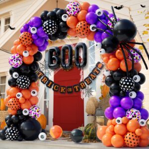 wecepar 130pcs halloween balloon garland arch kit with halloween spider balloon boo aluminum foil banner balloons black orange purple confetti balloons dot balloon for halloween day party decorations