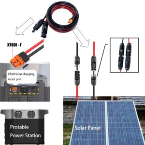 iHaospace Solar to XT60i Charging Cable 10AWG, XT60i to Solar Panel Connector Extension Cable 10FT Compatible for EcoFlow River and Delta 2 Pro Max Bluetti EB55 Anker 757 767 Protable Power Station