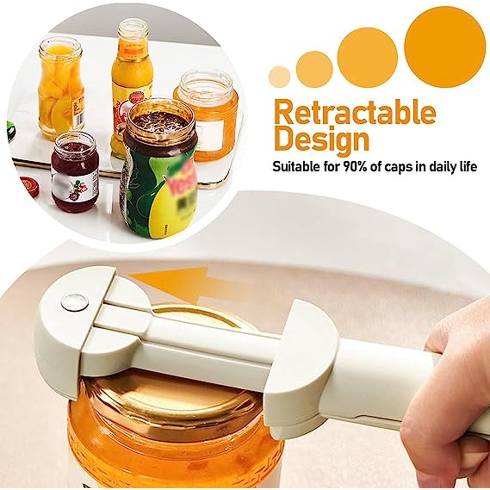 Stainless Steel Adjustable Cap Screwer 3 in 1 Multifunctional Retractable Jar Bottle Opener Pop Tab Opener Auxiliary Bottle Opening Tool Scientific Lever Principle (Beige)