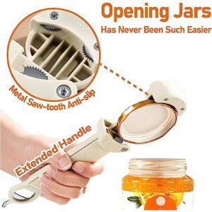 Stainless Steel Adjustable Cap Screwer 3 in 1 Multifunctional Retractable Jar Bottle Opener Pop Tab Opener Auxiliary Bottle Opening Tool Scientific Lever Principle (Beige)