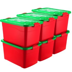 barydat 6 pcs christmas storage bins with lids 30 qt stackable plastic christmas storage totes containers latching lid christmas storage bins organization bins for holiday decor daily use (red)