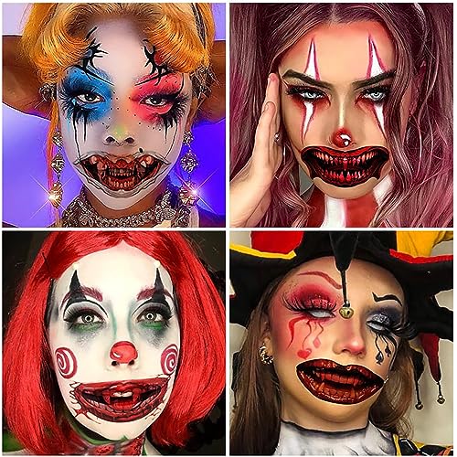 Halloween Mouth Tattoo Stickers Halloween Prank Makeup Temporary Tattoos Clown Horror Lip Fangs Bloody Tattoos for Adults Kids Funny Face Decorations for Halloween Cosplay Party 10 Sheets