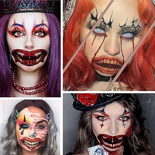 Halloween Mouth Tattoo Stickers Halloween Prank Makeup Temporary Tattoos Clown Horror Lip Fangs Bloody Tattoos for Adults Kids Funny Face Decorations for Halloween Cosplay Party 10 Sheets