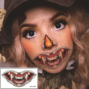 Halloween Mouth Tattoo Stickers Halloween Prank Makeup Temporary Tattoos Clown Horror Lip Fangs Bloody Tattoos for Adults Kids Funny Face Decorations for Halloween Cosplay Party 10 Sheets