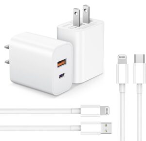 [apple mfi certified] iphone fast charger, 2pack esbeecables 20w dual port pd3.0 usb-c + qc3.0 usb-a rapid wall charger with 2x 6ft lightning cables for iphone 15/14/13/12/11/ xs/xr/x/8/7/ipad/airpods