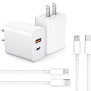 [Apple MFi Certified] iPhone Fast Charger, 2Pack esbeecables 20W Dual Port PD3.0 USB-C + QC3.0 USB-A Rapid Wall Charger with 2X 6ft Lightning Cables for iPhone 15/14/13/12/11/ XS/XR/X/8/7/iPad/AirPods