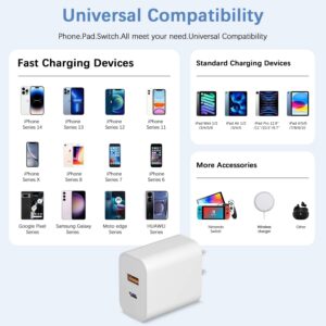 [Apple MFi Certified] iPhone Fast Charger, 2Pack esbeecables 20W Dual Port PD3.0 USB-C + QC3.0 USB-A Rapid Wall Charger with 2X 6ft Lightning Cables for iPhone 15/14/13/12/11/ XS/XR/X/8/7/iPad/AirPods