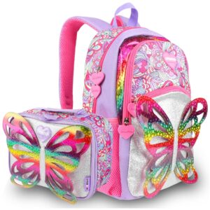 lssagoon butterfly wings sequins backpack with lunch bag for girls kids teenage,lightweight school bag set for elementary preschool bookbag, casual rucksack for travel gift