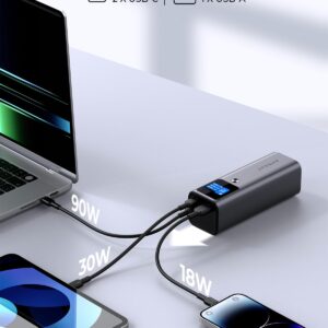 AMEGAT Power Bank 140W, 27600mAh 3-Port Portable Charger PD 3.1 Battery Pack, Smart Digital Display, 140W USB C Fast Recharge, Compatible with iPhone 15/14/13 Series, Samsung, MacBook, Dell, and More