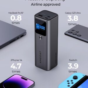 AMEGAT Power Bank 140W, 27600mAh 3-Port Portable Charger PD 3.1 Battery Pack, Smart Digital Display, 140W USB C Fast Recharge, Compatible with iPhone 15/14/13 Series, Samsung, MacBook, Dell, and More