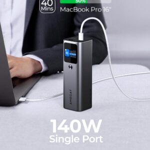 AMEGAT Power Bank 140W, 27600mAh 3-Port Portable Charger PD 3.1 Battery Pack, Smart Digital Display, 140W USB C Fast Recharge, Compatible with iPhone 15/14/13 Series, Samsung, MacBook, Dell, and More