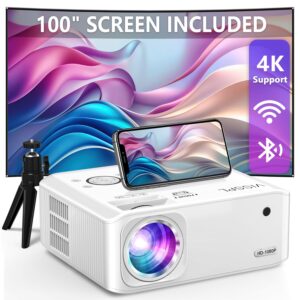 [6D/4P/4K] Projector with WiFi and Bluetooth, Electric Keystone 15000L VISSPL 5G 4K Supported Projector, Max 400” Display, 50% Zoom Outdoor Projector for iOS/Android/HDMI/USB/TV Stick/PS5