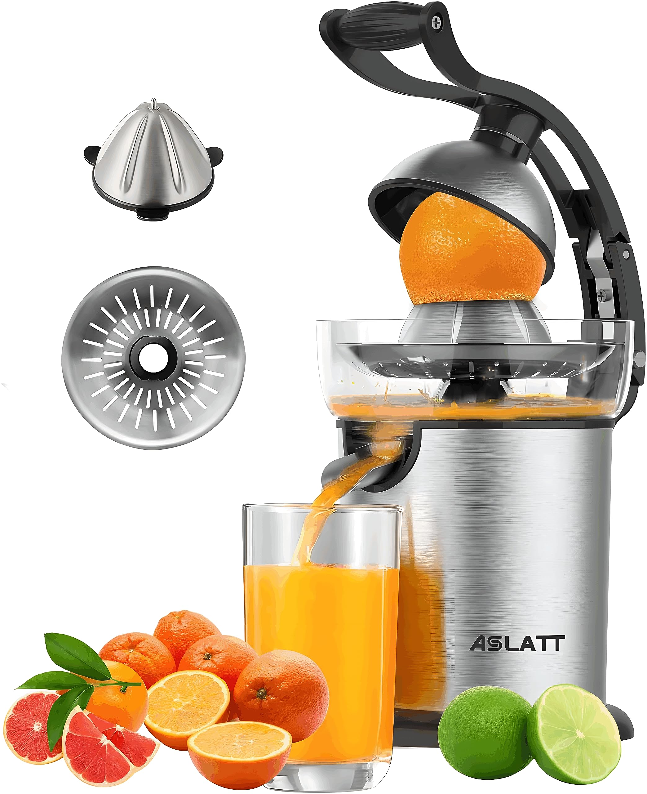 ASLATT Electric Citrus Juicer Squeezer Stainless Steel, Orange Juicer Electric,Homemade Orange Juice Squeezer Machine, Detachable Design,Easy Clean