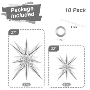 RUBFAC 140 Pcs Silver Star Balloons, 14 Point Starburst Balloons, 22/27Inch Silver Foil Starburst Balloon for Birthday Baby Shower Wedding Disco Party Decorations Supplies