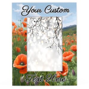 mardesigns poppy field personalized 5x7 picture frame,red flower customized wooden photo picture frame fits 5x7 & 4x6 picture for wall and table vertical or horizontal display photo frame