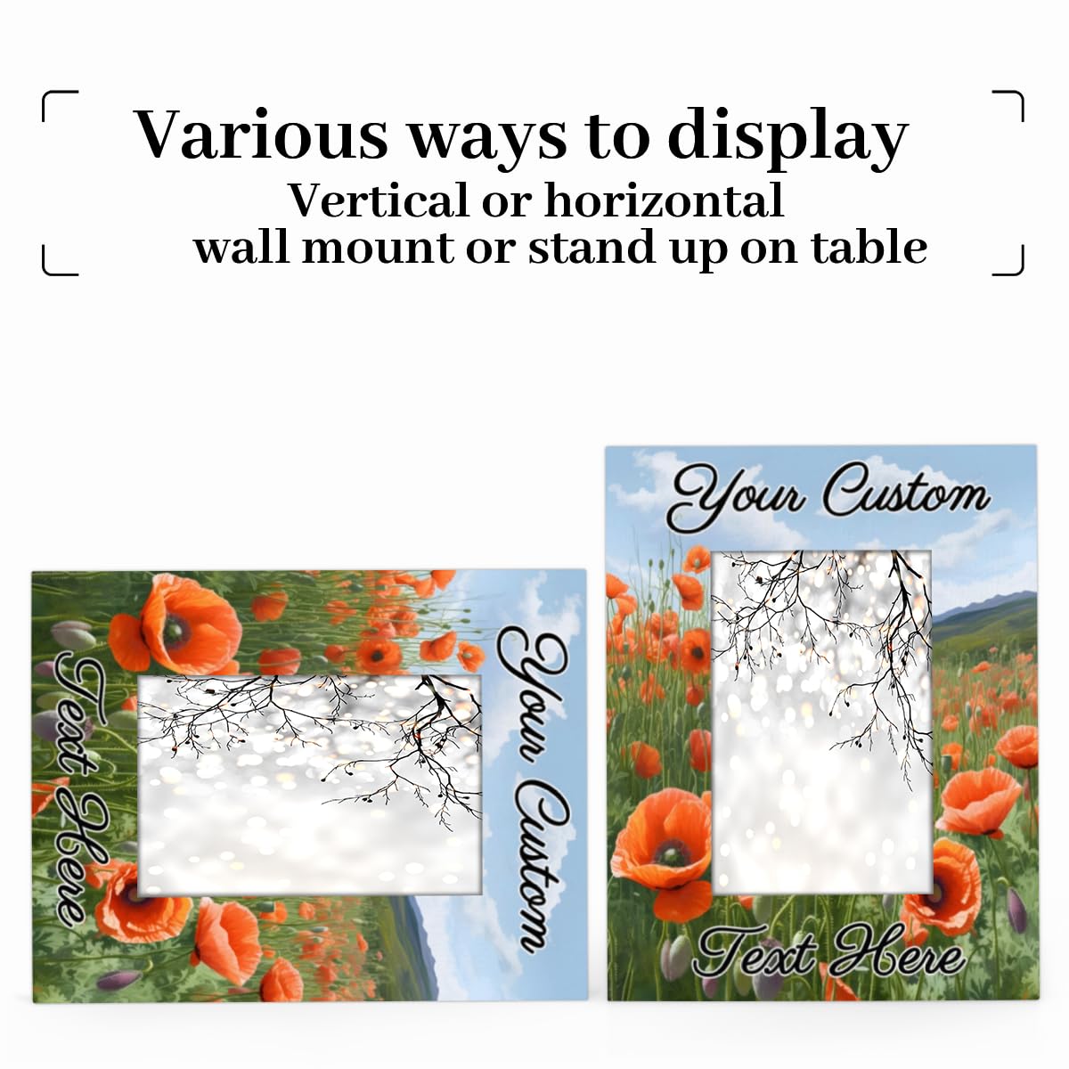 Mardesigns Poppy Field Personalized 5x7 Picture Frame,Red Flower Customized Wooden Photo Picture Frame Fits 5x7 & 4x6 Picture for Wall and Table Vertical or Horizontal Display Photo Frame