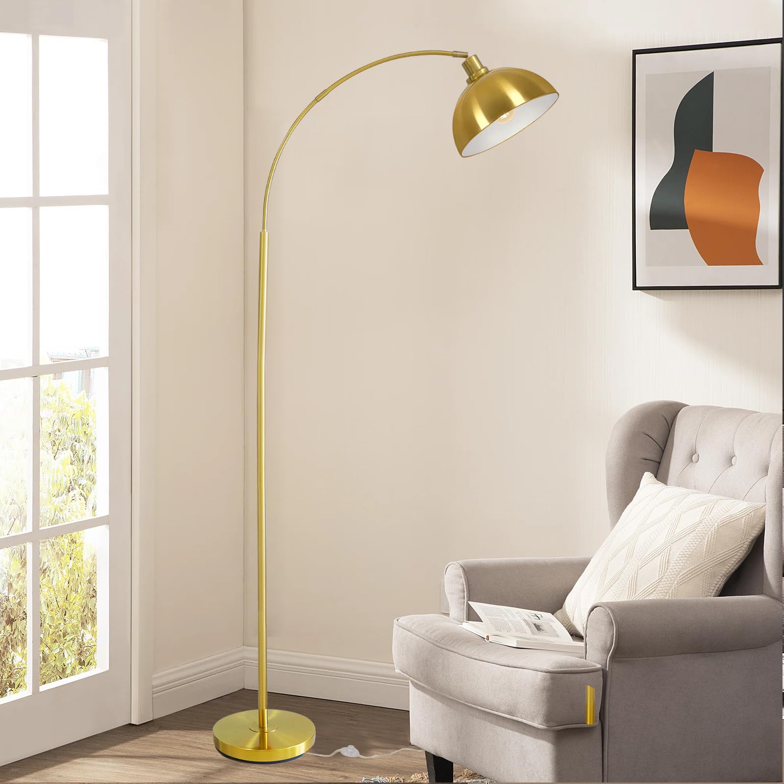 gernehop Arc Floor Lamps for Living Room,Modern Tall Standing Lamp Gold Floor Lamp with Adjustable Hanging Dome Shade,Over Couch Mid Century Arched Reading Lamp for Bedroom,Office